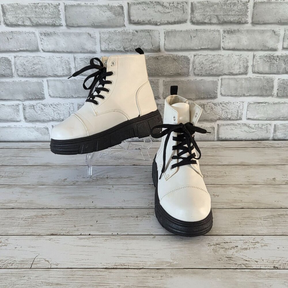 Koi Footwear Mens KOI AC1 White Boots With Black Soles & Laces